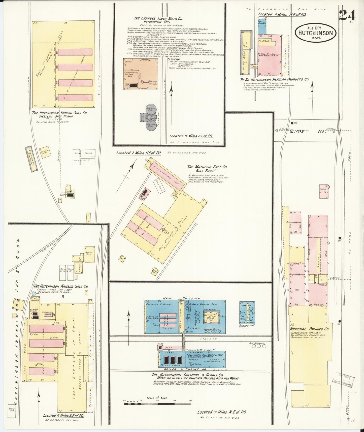 Sanborn Fire Insurance Map from Hutchinson, Reno County, Kansas (1909), Sheet #0024 - Historic Sanborn Fire Insurance Map Print, vintage old map wall art, antique decor, genealogy gift, Kansas Kansas map