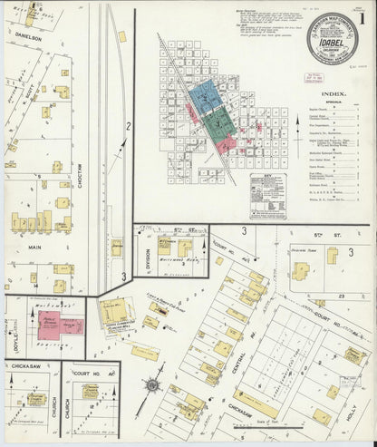 Sanborn Fire Insurance Map from Idabel, McCurtain County, Oklahoma (1911), Sheet #0001 - Complete Map Set gallery image, historic Sanborn map, vintage wall art, Oklahoma Oklahoma