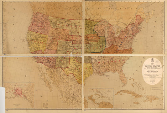 Map of the United States showing the limits of the military departments and the positions of the military posts Civil War Map (1877) - Historic Battlefield Map Reprint