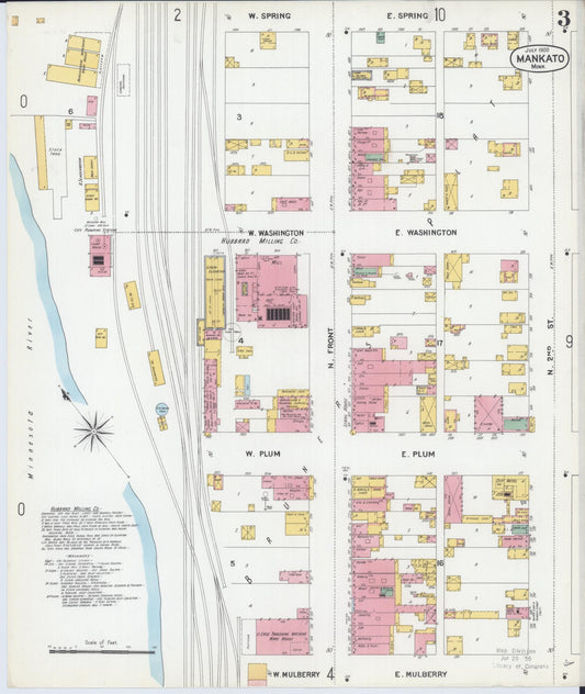 Sanborn Fire Insurance Map from Mankato, Blue Earth County, Minnesota (1900), Sheet #0003 - Historic Sanborn Fire Insurance Map Print, vintage old map wall art, antique decor, genealogy gift, Minnesota Minnesota map