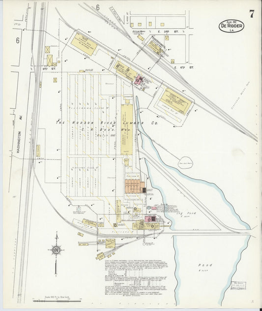 Sanborn Fire Insurance Map from De Ridder, Beauregard Parish, Louisiana (1912), Sheet #0007 - Historic Sanborn Fire Insurance Map Print, vintage old map wall art, antique decor, genealogy gift, Louisiana Louisiana map