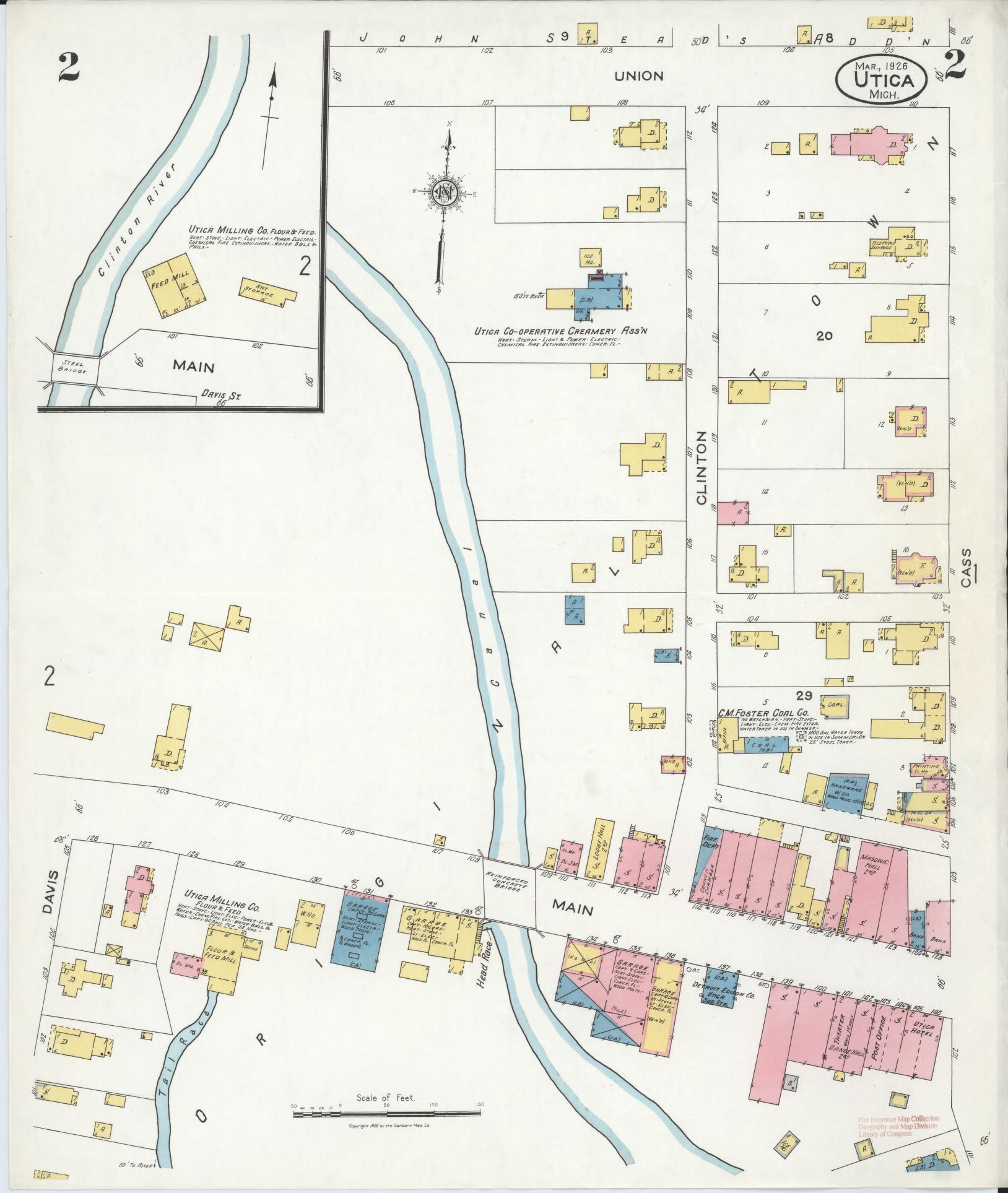 Sanborn Fire Insurance Map from Utica, Macomb County, Michigan (1926), Sheet #0002 - Complete Map Set gallery image, historic Sanborn map, vintage wall art, Michigan Michigan
