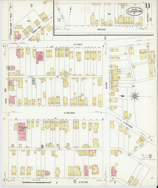 Sanborn Fire Insurance Map from Lehighton, Carbon County, Pennsylvania (1908), Sheet #0011 - Historic Sanborn Fire Insurance Map Print, vintage old map wall art, antique decor, genealogy gift, Pennsylvania Pennsylvania map