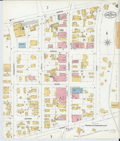 Sanborn Fire Insurance Map from Lake Linden, Houghton County, Michigan (1900), Sheet #0004 - Complete Map Set gallery image, historic Sanborn map, vintage wall art, Michigan Michigan