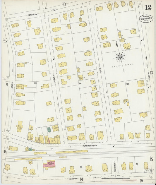 Sanborn Fire Insurance Map from Medford, Middlesex County, Massachusetts (1903), Sheet #0012 - Historic Sanborn Fire Insurance Map Print, vintage old map wall art, antique decor, genealogy gift, Massachusetts Massachusetts map