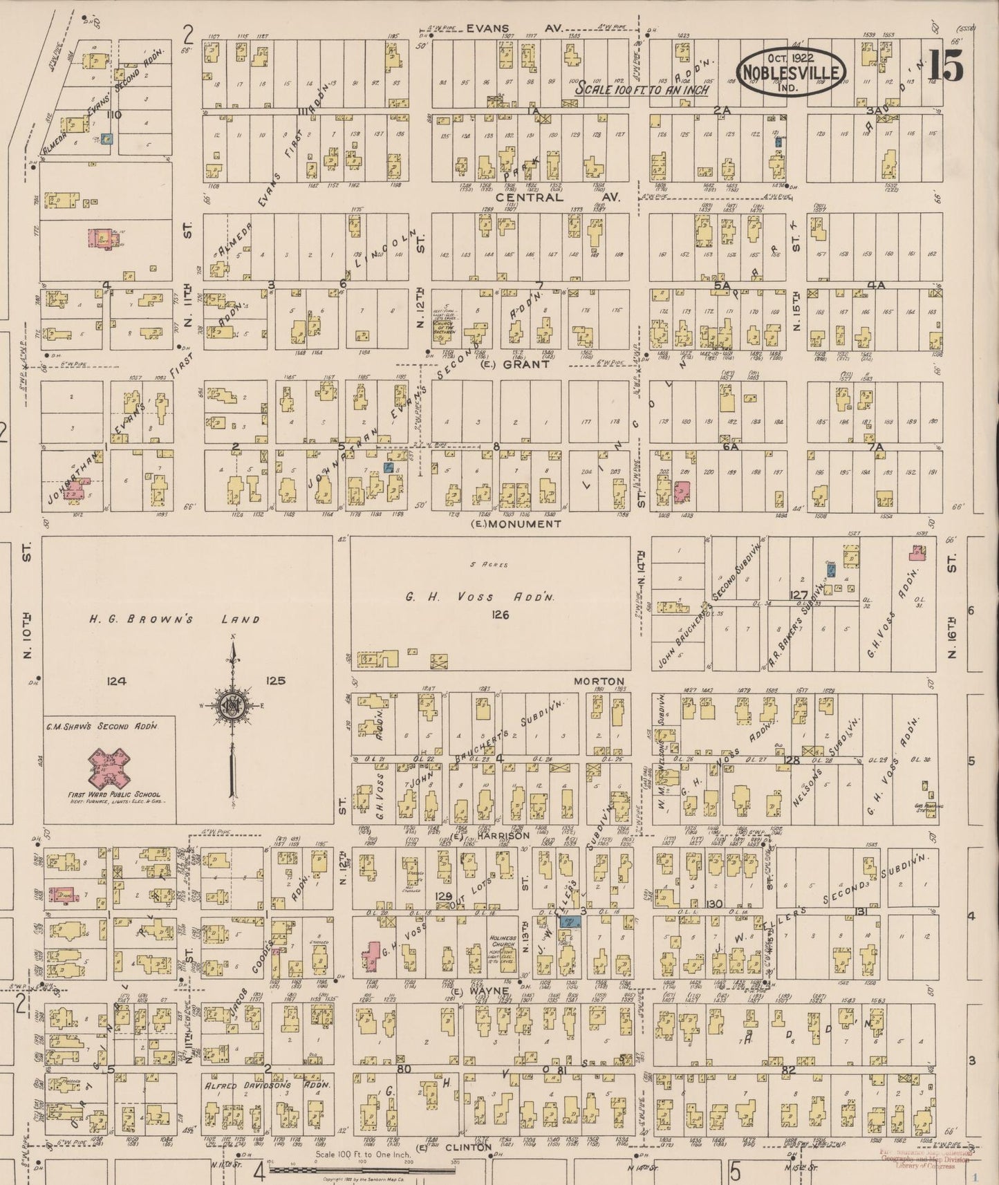 Sanborn Fire Insurance Map from Noblesville, Hamilton County, Indiana (1922), Sheet #0015 - Complete Map Set gallery image, historic Sanborn map, vintage wall art, Indiana Indiana