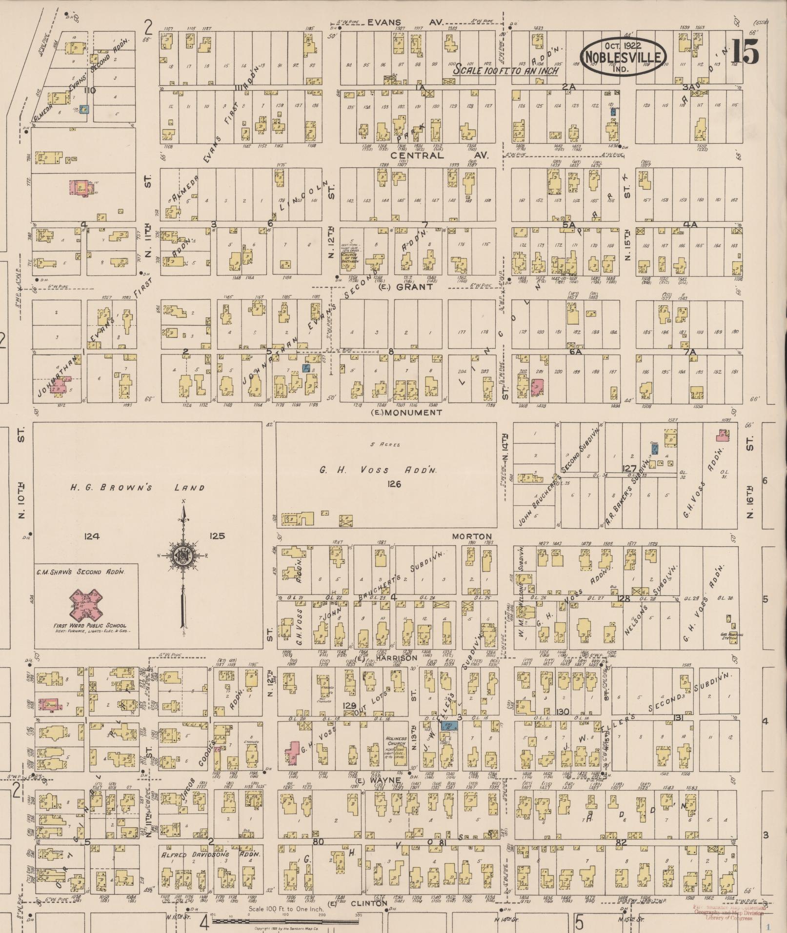 Sanborn Fire Insurance Map from Noblesville, Hamilton County, Indiana (1922), Sheet #0015 - Complete Map Set gallery image, historic Sanborn map, vintage wall art, Indiana Indiana