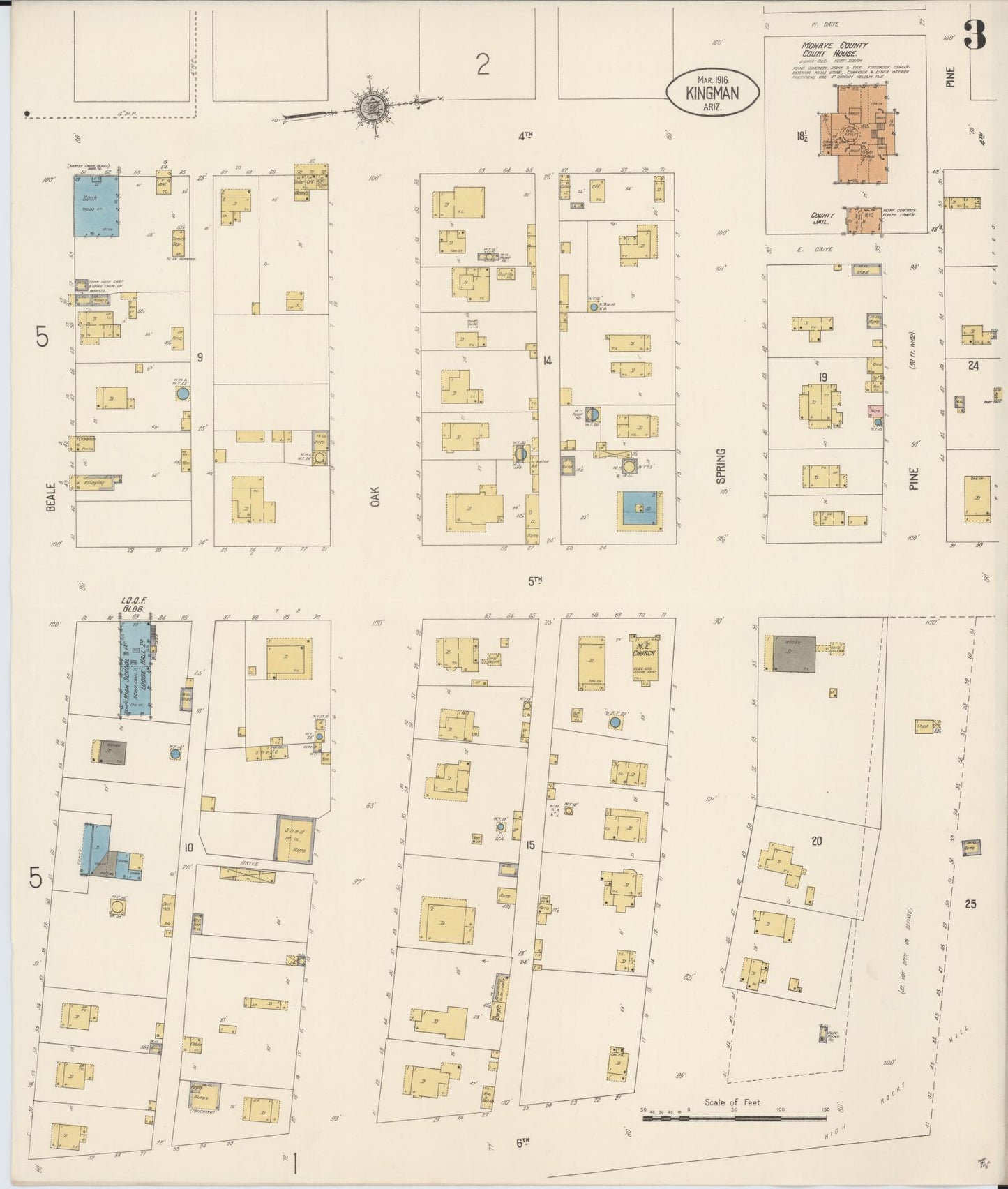 Sanborn Fire Insurance Map from Kingman, Mohave County, Arizona (1916), Sheet #0003 - Complete Map Set gallery image, historic Sanborn map, vintage wall art, Arizona Arizona