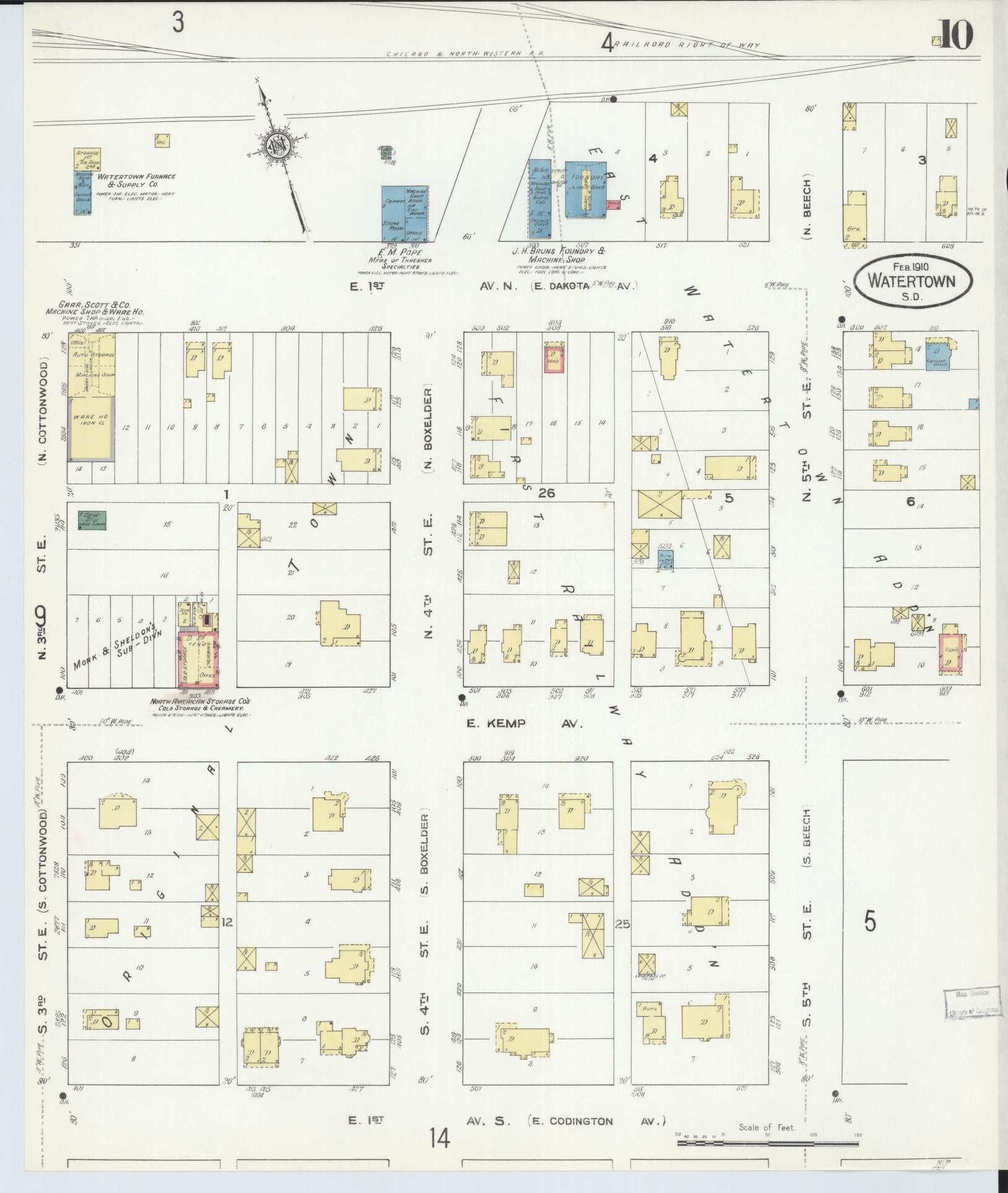 Sanborn Fire Insurance Map from Watertown, Codington County, South Dakota (1910), Sheet #0010 - Complete Map Set gallery image, historic Sanborn map, vintage wall art, South Dakota South Dakota