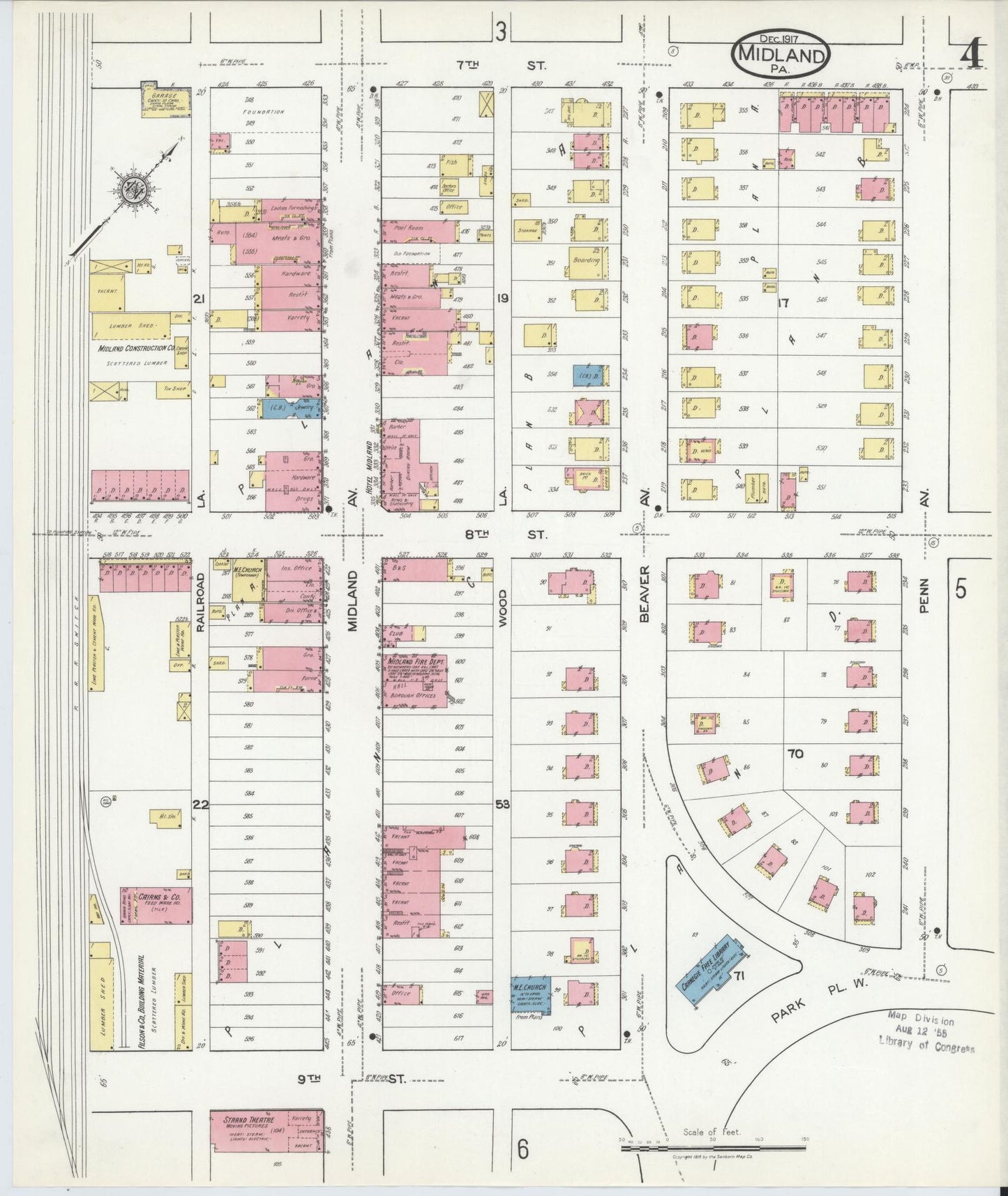Sanborn Fire Insurance Map from Midland, Beaver County, Pennsylvania (1917), Sheet #0004 - Historic Sanborn Fire Insurance Map Print, vintage old map wall art, antique decor, genealogy gift, Pennsylvania Pennsylvania map