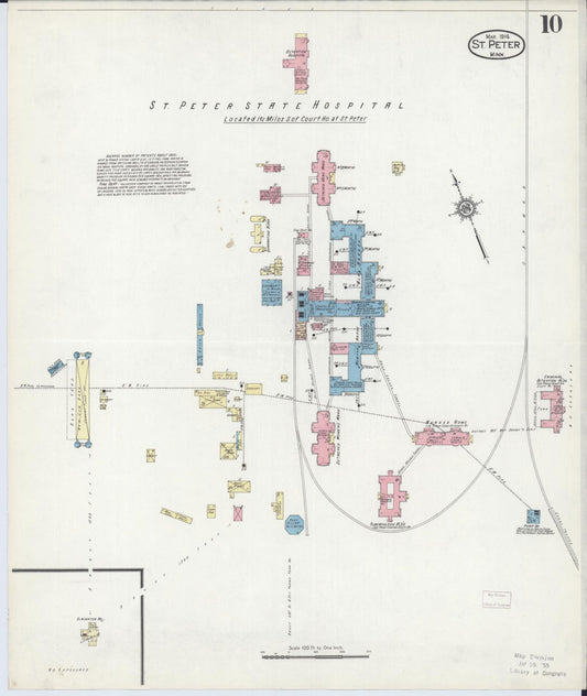 Sanborn Fire Insurance Map from Saint Peter, Nicollet County, Minnesota (1914), Sheet #0010 - Historic Sanborn Fire Insurance Map Print, vintage old map wall art, antique decor, genealogy gift, Minnesota Minnesota map