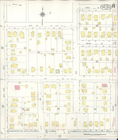 Sanborn Fire Insurance Map from Twin Falls, Twin Falls County, Idaho (1949), Sheet #0008 - Complete Map Set gallery image, historic Sanborn map, vintage wall art, Falls Idaho