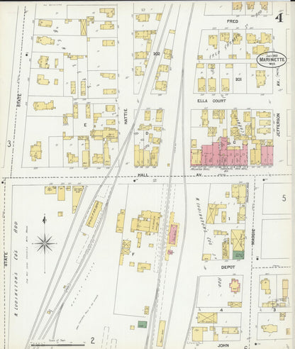 Sanborn Fire Insurance Map from Marinette, Marinette County, Wisconsin (1901), Sheet #0004 - Historic Sanborn Fire Insurance Map Print, vintage old map wall art, antique decor, genealogy gift, Wisconsin Wisconsin map