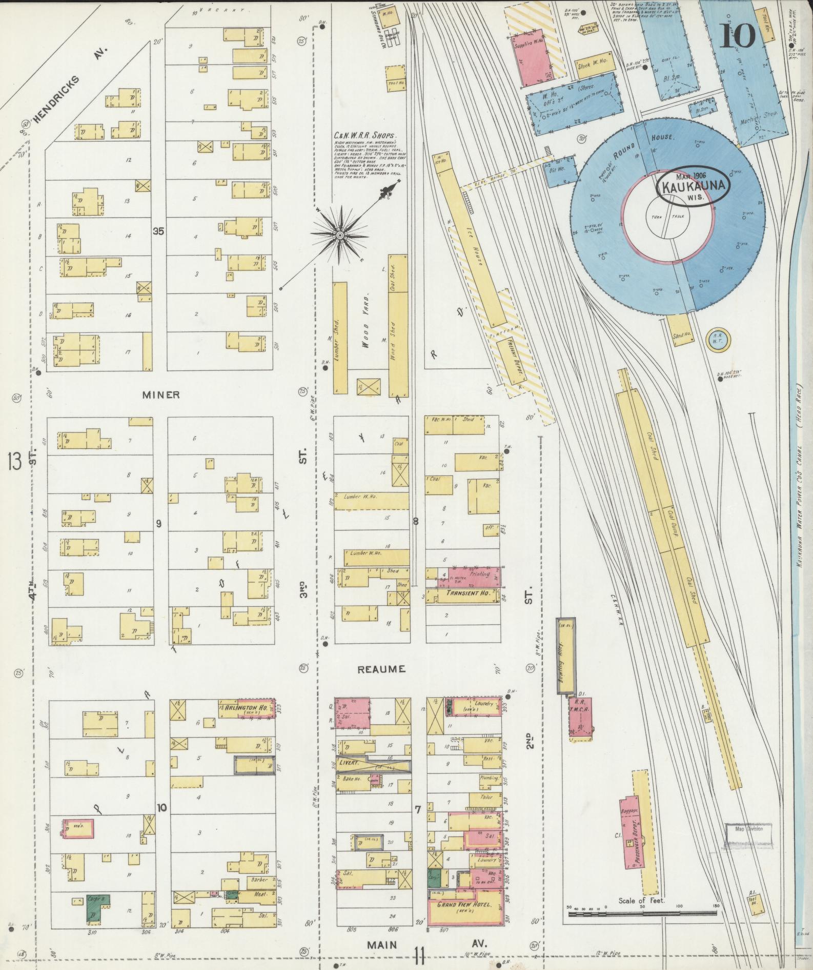 Sanborn Fire Insurance Map from Kaukauna, Outagamie County, Wisconsin (1906), Sheet #0010 - Historic Sanborn Fire Insurance Map Print, vintage old map wall art, antique decor, genealogy gift, Wisconsin Wisconsin map