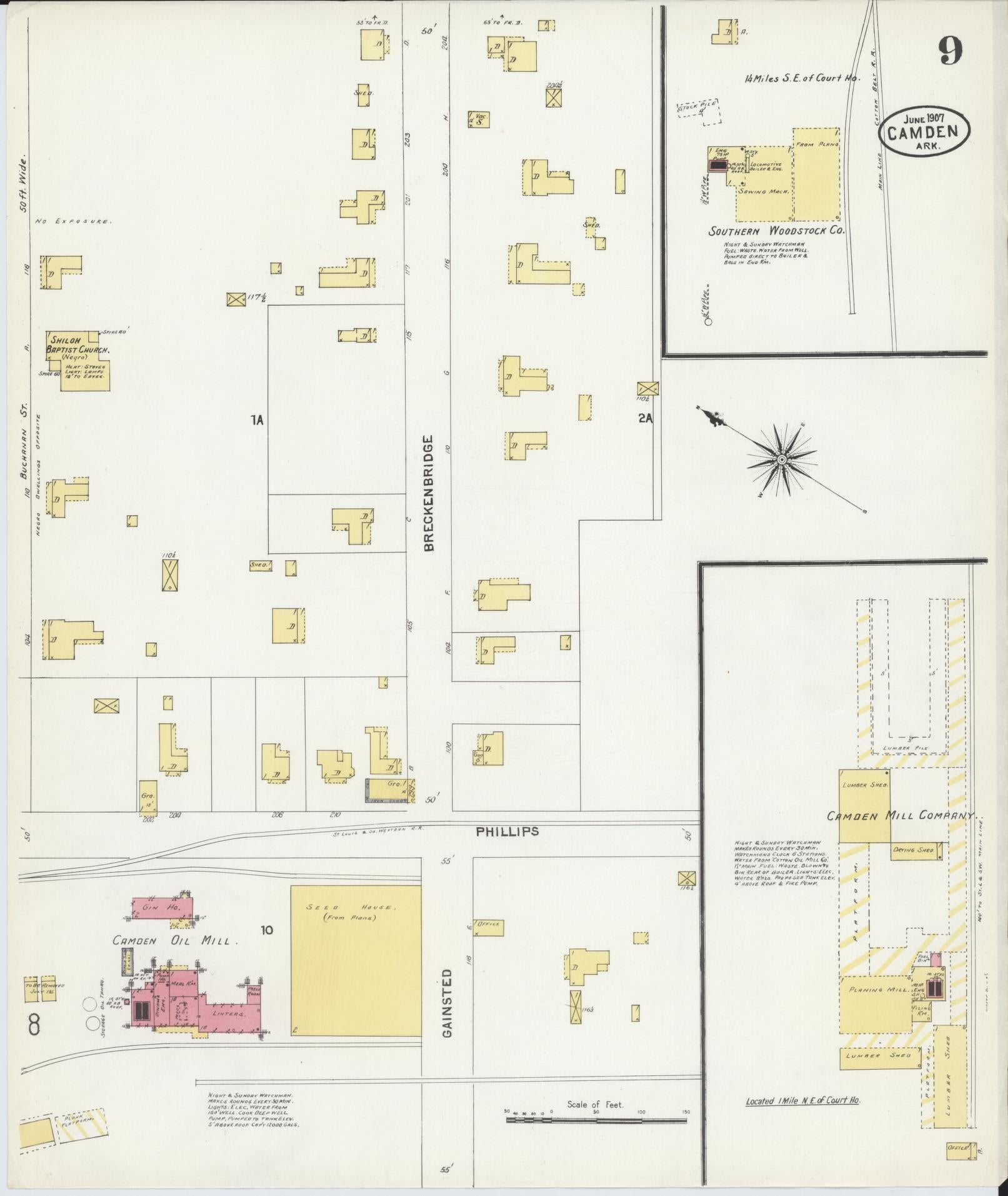 Sanborn Fire Insurance Map from Camden, Ouachita County, Arkansas (1907), Sheet #0009 - Complete Map Set gallery image, historic Sanborn map, vintage wall art, Arkansas Arkansas
