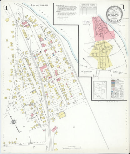 Sanborn Fire Insurance Map from Brilliant, Jefferson County, Ohio (1938), Sheet #0001 - Historic Sanborn Fire Insurance Map Print, vintage old map wall art, antique decor, genealogy gift, Ohio Ohio map