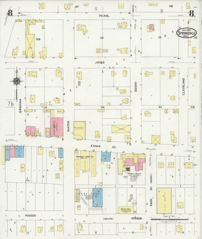 Sanborn Fire Insurance Map from Springdale, Washington County, Arkansas (1924), Sheet #0008 - Complete Map Set gallery image, historic Sanborn map, vintage wall art, Arkansas Arkansas