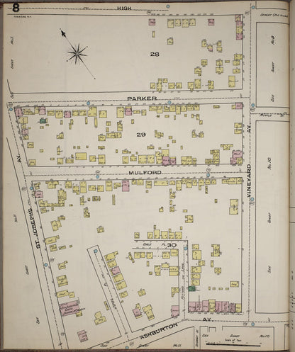 Sanborn Fire Insurance Map from Yonkers, Westchester County, New York (1886), Sheet #0008 - Historic Sanborn Fire Insurance Map Print, vintage old map wall art, antique decor, genealogy gift, New York New York map
