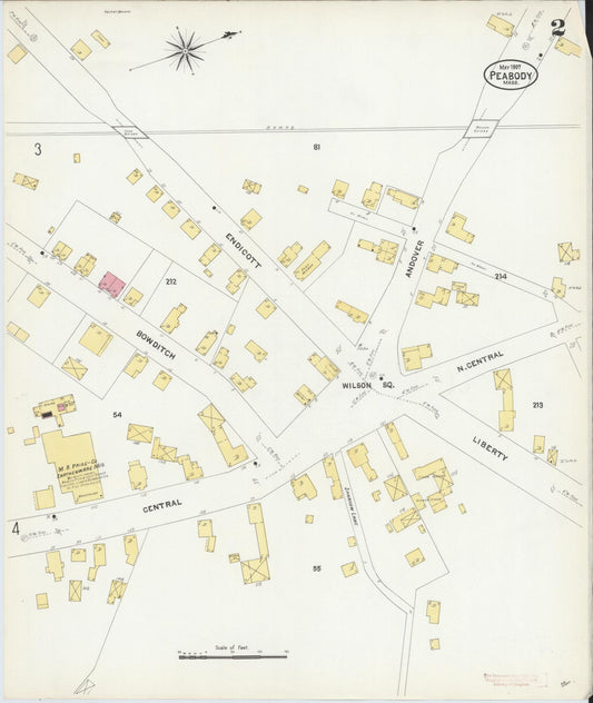 Sanborn Fire Insurance Map from Peabody, Essex County, Massachusetts (1907), Sheet #0002 - Historic Sanborn Fire Insurance Map Print, vintage old map wall art, antique decor, genealogy gift, Massachusetts Massachusetts map