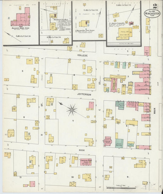 Sanborn Fire Insurance Map from Winchester, Franklin County, Tennessee (1899), Sheet #0002 - Historic Sanborn Fire Insurance Map Print, vintage old map wall art, antique decor, genealogy gift, Tennessee Tennessee map