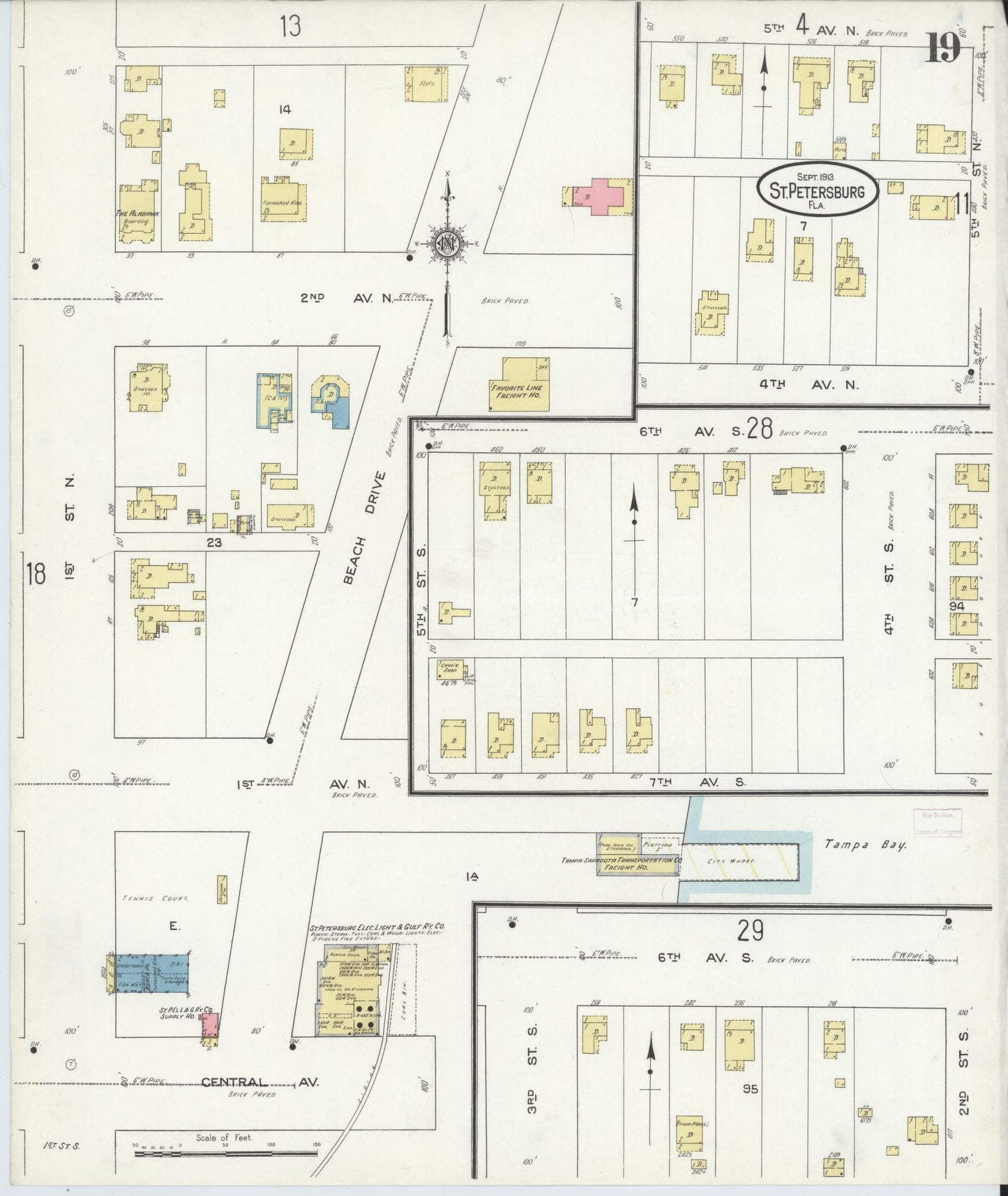 Sanborn Fire Insurance Map from Saint Petersburg, Pinellas County, Florida (1913), Sheet #0019 - Complete Map Set gallery image, historic Sanborn map, vintage wall art, Florida Florida