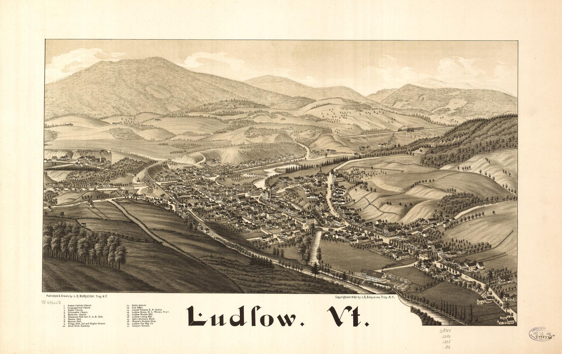 Ludlow, Vt. (1885) – Historic Bird’s-Eye View Panorama Print