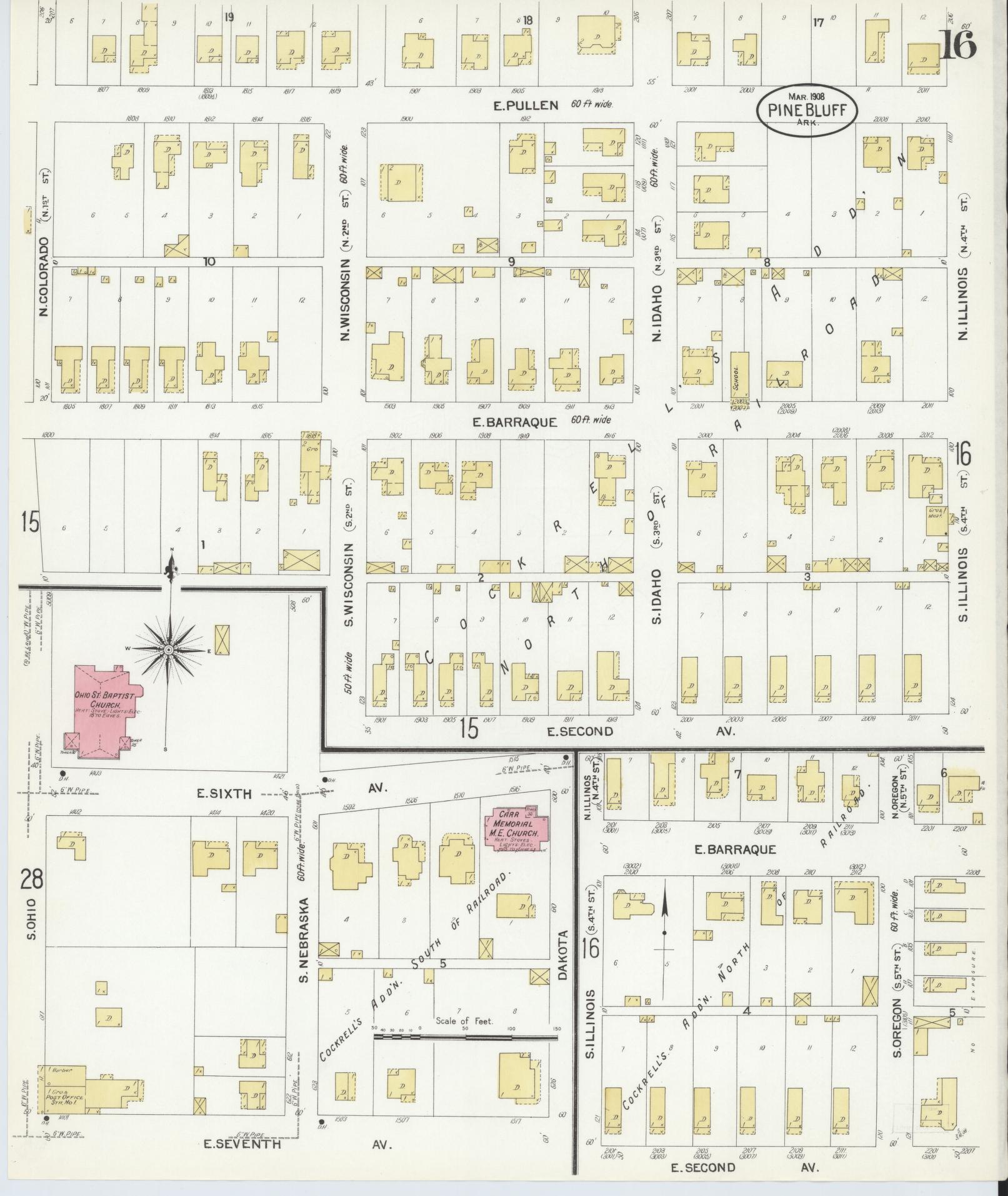 Sanborn Fire Insurance Map from Pine Bluff, Jefferson County, Arkansas (1908), Sheet #0016 - Historic Sanborn Fire Insurance Map Print, vintage old map wall art, antique decor, genealogy gift, Arkansas Arkansas map