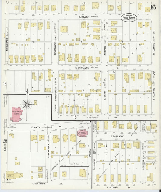 Sanborn Fire Insurance Map from Pine Bluff, Jefferson County, Arkansas (1908), Sheet #0016 - Historic Sanborn Fire Insurance Map Print, vintage old map wall art, antique decor, genealogy gift, Arkansas Arkansas map