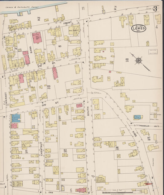 Sanborn Fire Insurance Map from Lewes, Sussex County, Delaware (1922), Sheet #0003 - Historic Sanborn Fire Insurance Map Print, vintage old map wall art, antique decor, genealogy gift, Delaware Delaware map