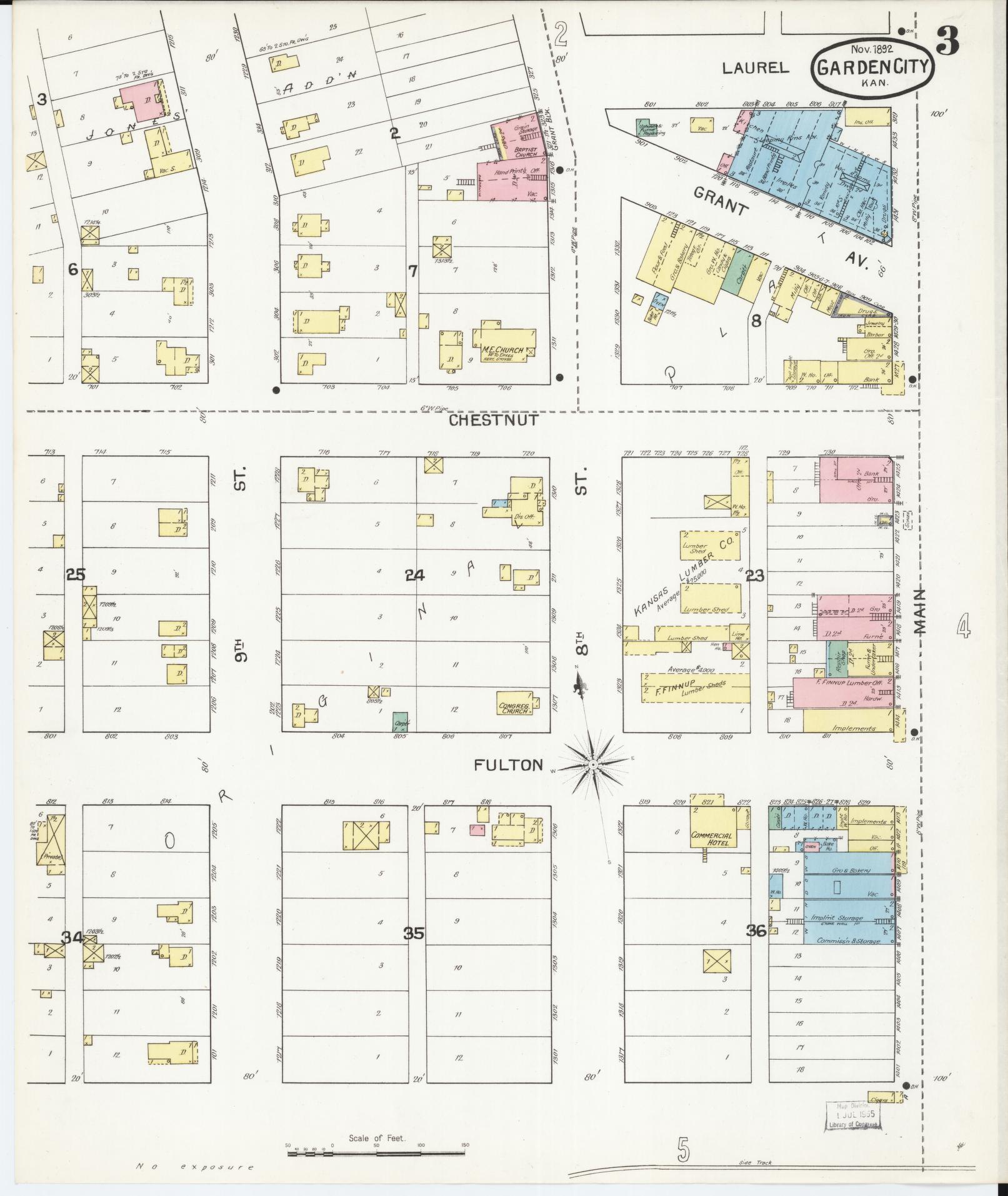 Sanborn Fire Insurance Map from Garden City, Finney County, Kansas (1892), Sheet #0003 - Historic Sanborn Fire Insurance Map Print, vintage old map wall art, antique decor, genealogy gift, Kansas Kansas map