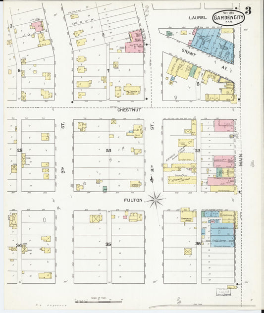 Sanborn Fire Insurance Map from Garden City, Finney County, Kansas (1892), Sheet #0003 - Historic Sanborn Fire Insurance Map Print, vintage old map wall art, antique decor, genealogy gift, Kansas Kansas map