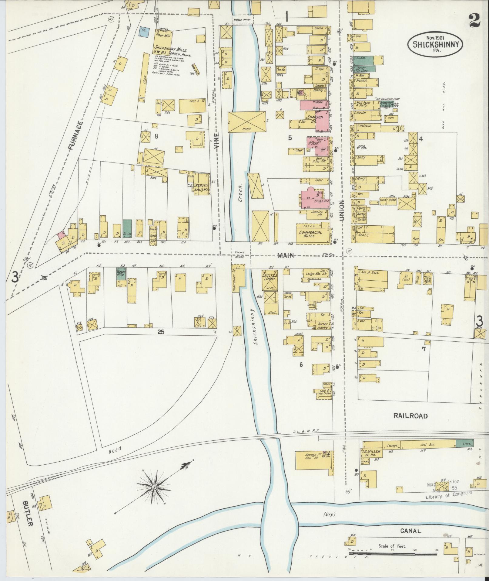 Sanborn Fire Insurance Map from Shickshinny, Luzerne County, Pennsylvania (1901), Sheet #0002 - Complete Map Set gallery image, historic Sanborn map, vintage wall art, Pennsylvania Pennsylvania