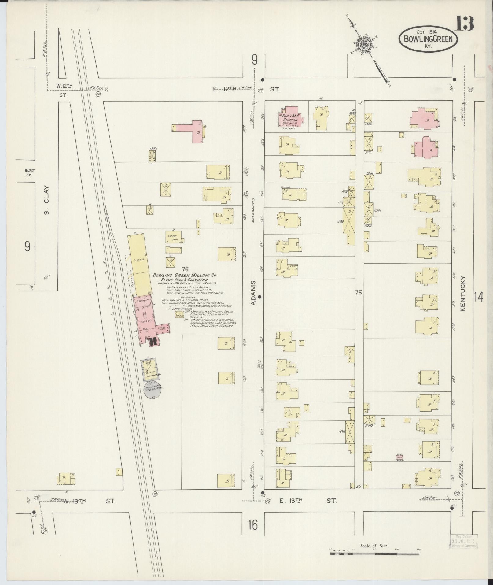 Sanborn Fire Insurance Map from Bowling Green, Warren County, Kentucky (1914), Sheet #0013 - Complete Map Set gallery image, historic Sanborn map, vintage wall art, Kentucky Kentucky