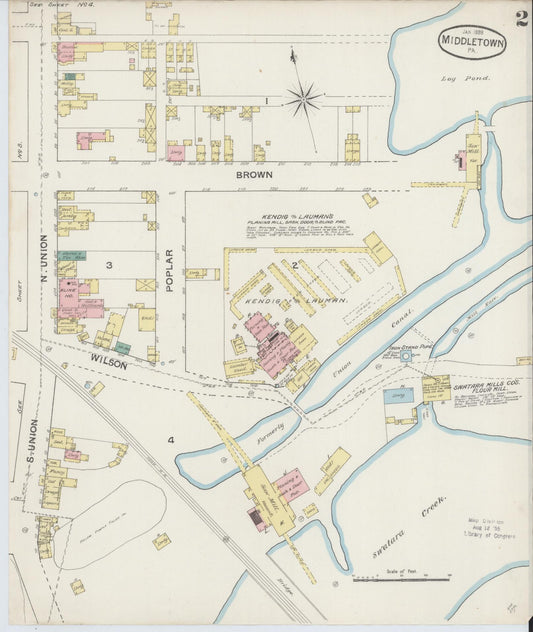Sanborn Fire Insurance Map from Middletown, Dauphin County, Pennsylvania (1888), Sheet #0002 - Historic Sanborn Fire Insurance Map Print, vintage old map wall art, antique decor, genealogy gift, Pennsylvania Pennsylvania map