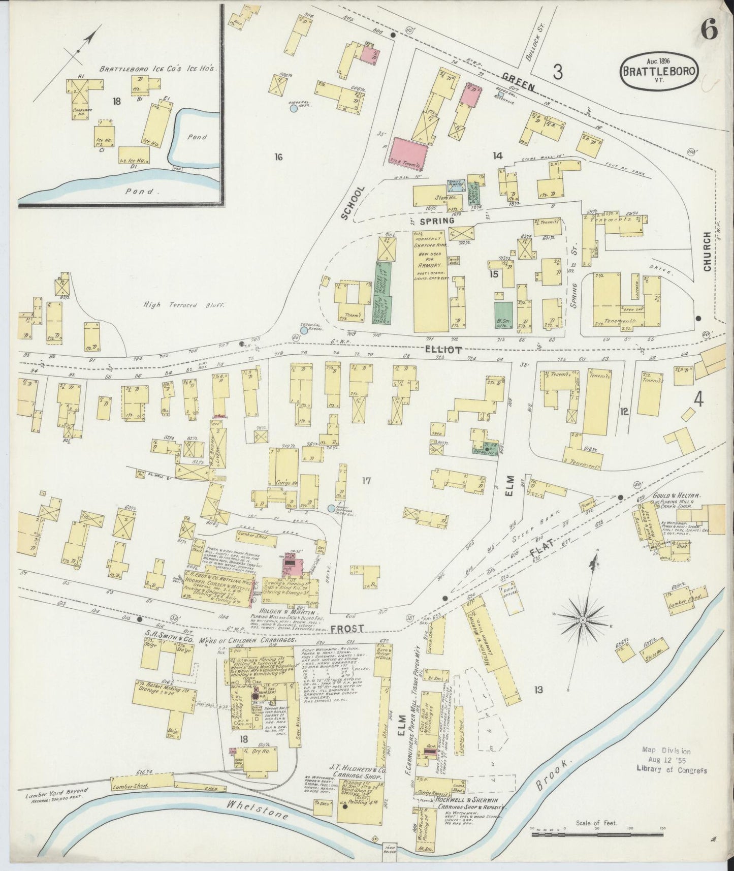 Sanborn Fire Insurance Map from Brattleboro, Windham County, Vermont (1896), Sheet #0006 - Complete Map Set gallery image, historic Sanborn map, vintage wall art, Vermont Vermont