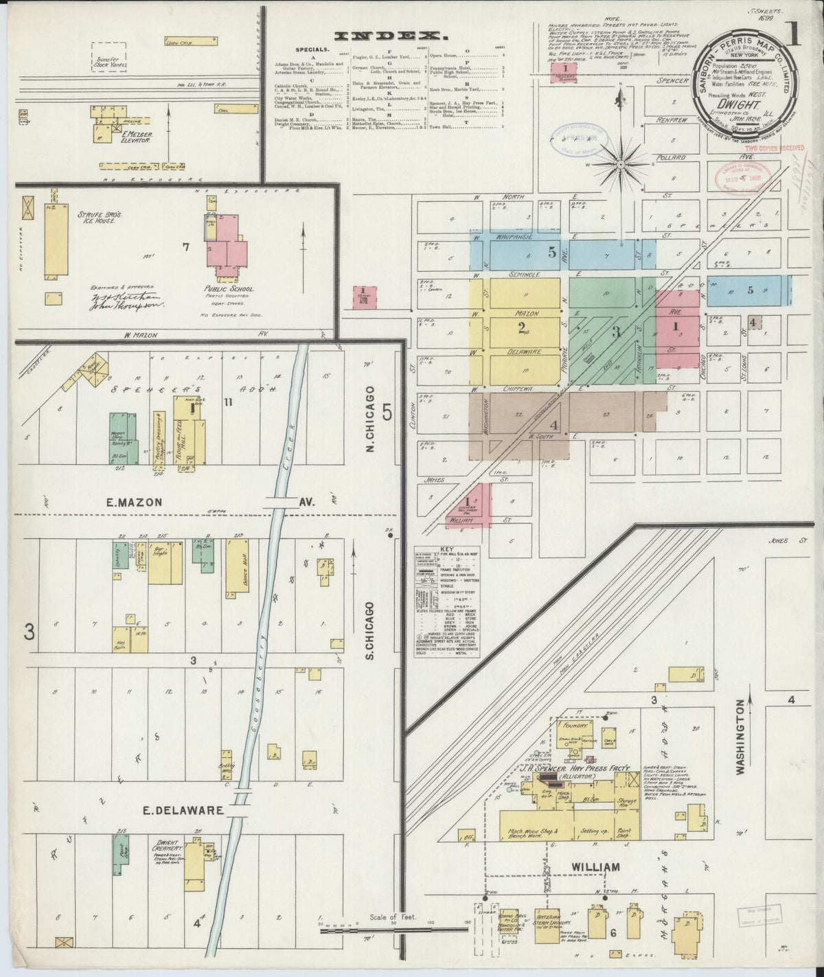 Sanborn Fire Insurance Map from Dwight, Livingston County, Illinois (1898), Sheet #0001 - Complete Map Set gallery image, historic Sanborn map, vintage wall art, Illinois Illinois