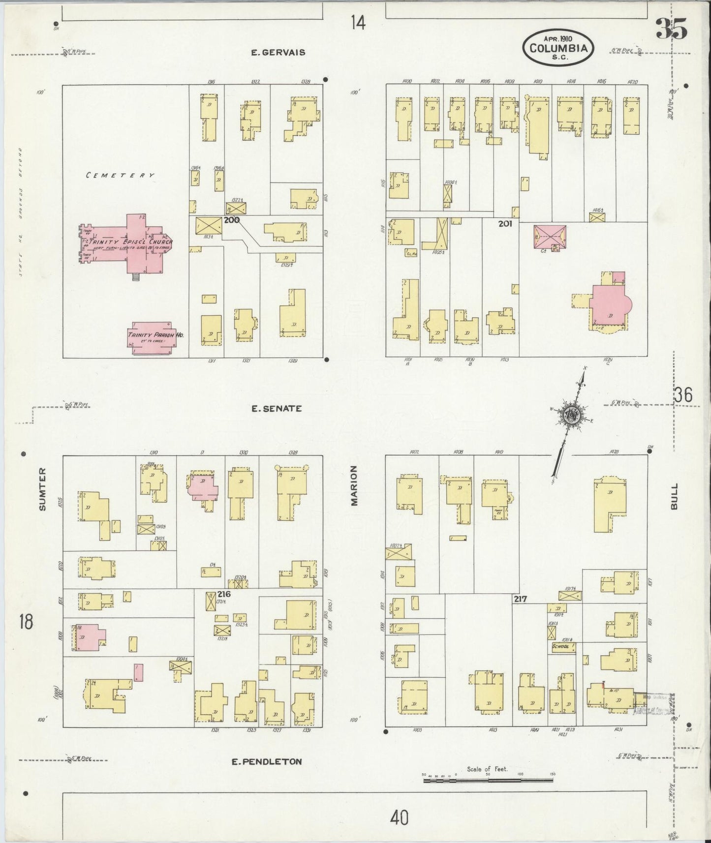 Sanborn Fire Insurance Map from Columbia, Richland County, South Carolina (1910), Sheet #0035 - Historic Sanborn Fire Insurance Map Print, vintage old map wall art, antique decor, genealogy gift, South Carolina South Carolina map