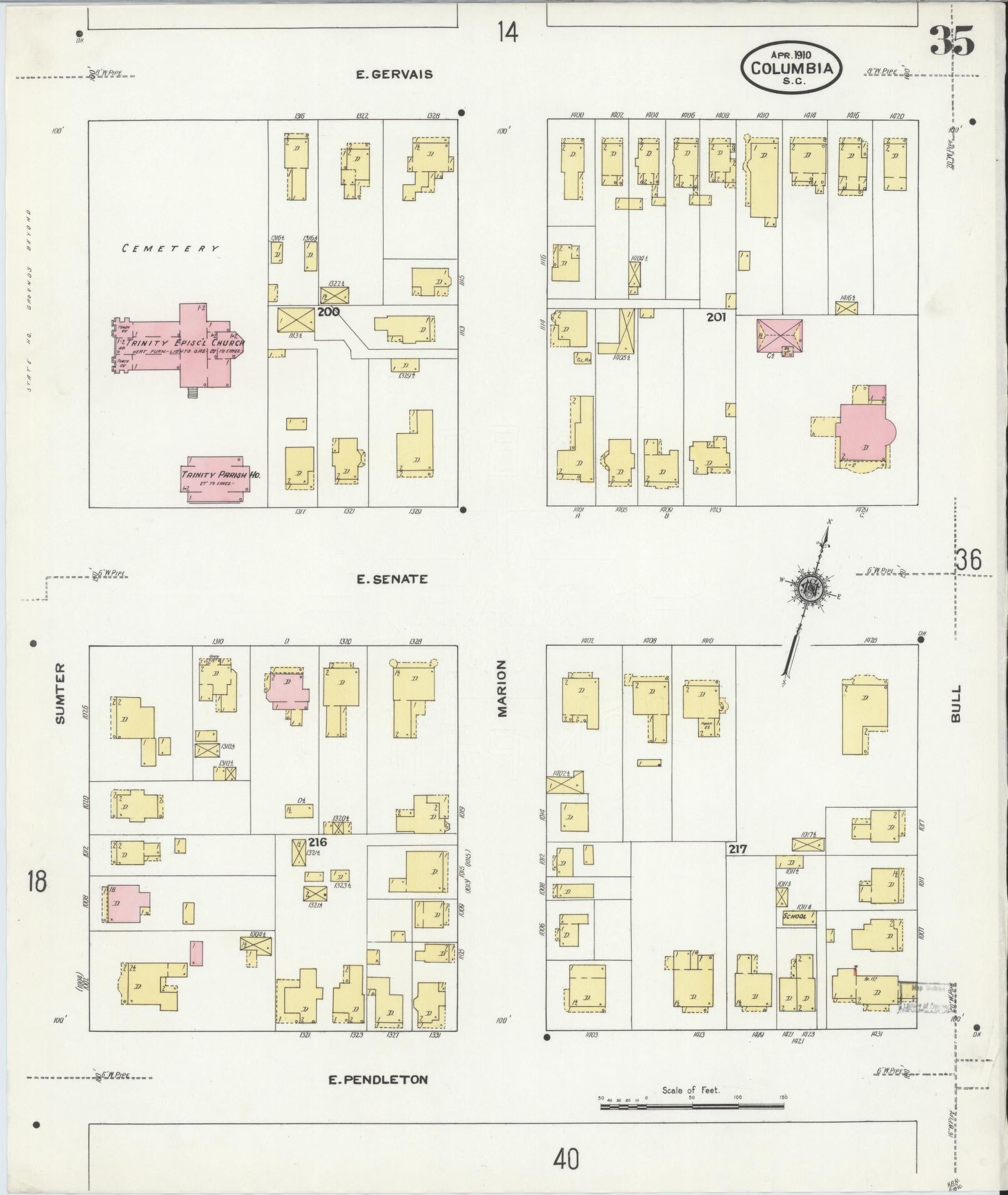 Sanborn Fire Insurance Map from Columbia, Richland County, South Carolina (1910), Sheet #0035 - Historic Sanborn Fire Insurance Map Print, vintage old map wall art, antique decor, genealogy gift, South Carolina South Carolina map