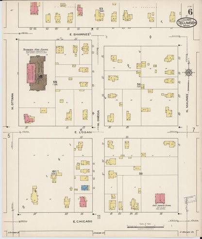 Sanborn Fire Insurance Map from Tecumseh, Lenawee County, Michigan (1922), Sheet #0006 - Historic Sanborn Fire Insurance Map Print, vintage old map wall art, antique decor, genealogy gift, Michigan Michigan map