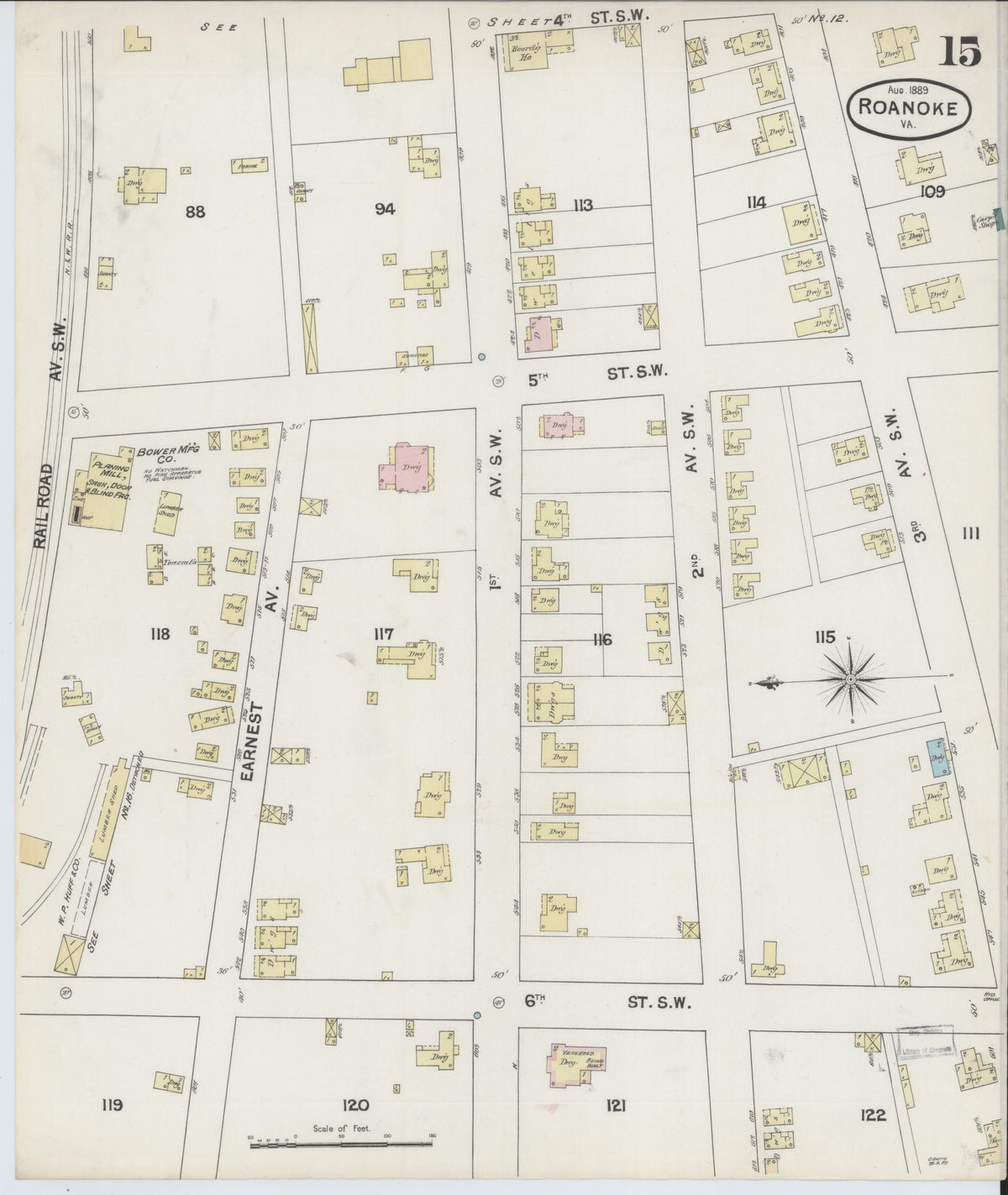 Sanborn Fire Insurance Map from Roanoke, Independent Cities, Virginia (1889), Sheet #0015 - Complete Map Set gallery image, historic Sanborn map, vintage wall art, Virginia Virginia