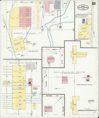 Sanborn Fire Insurance Map from Hattiesburg, Forrest County, Mississippi (1910), Sheet #0018 - Complete Map Set gallery image, historic Sanborn map, vintage wall art, Mississippi Mississippi
