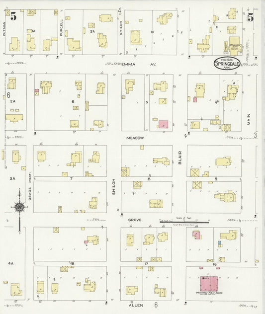Sanborn Fire Insurance Map from Springdale, Washington County, Arkansas (1924), Sheet #0005 - Historic Sanborn Fire Insurance Map Print, vintage old map wall art, antique decor, genealogy gift, Arkansas Arkansas map
