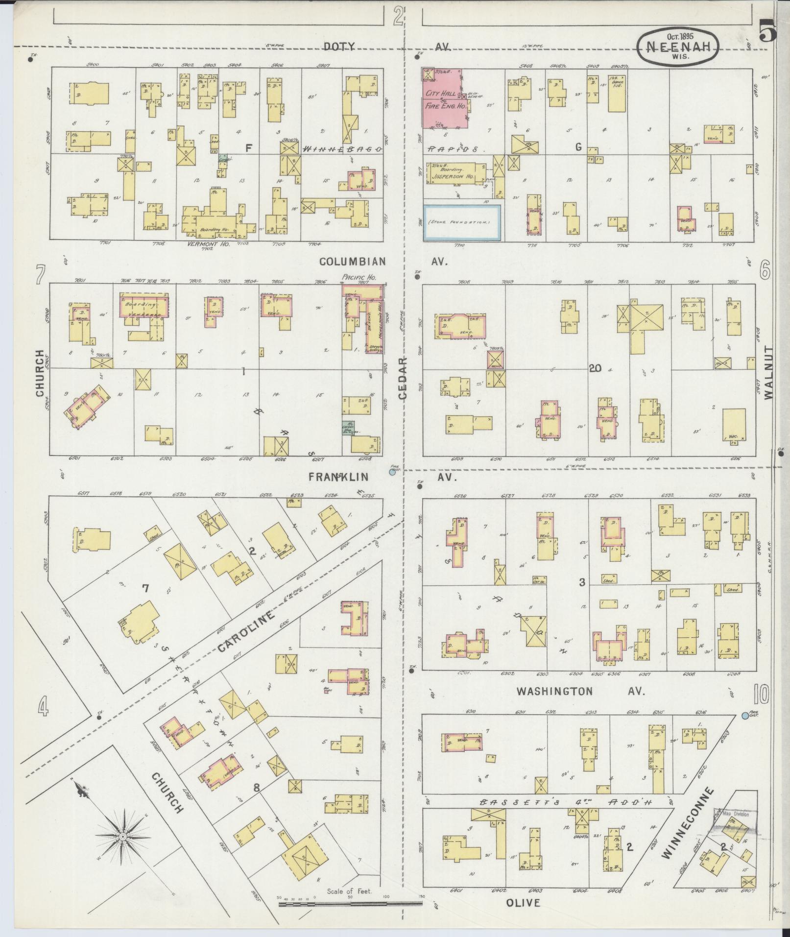 Sanborn Fire Insurance Map from Neenah, Winnebago County, Wisconsin (1895), Sheet #0005 - Complete Map Set gallery image, historic Sanborn map, vintage wall art, Wisconsin Wisconsin