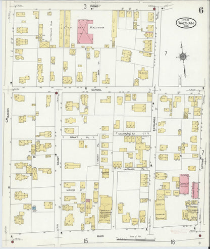 Sanborn Fire Insurance Map from Waltham, Middlesex County, Massachusetts (1911), Sheet #0006 - Historic Sanborn Fire Insurance Map Print, vintage old map wall art, antique decor, genealogy gift, Massachusetts Massachusetts map