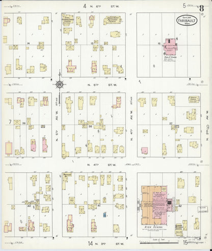 Sanborn Fire Insurance Map from Faribault, Rice County, Minnesota (1914), Sheet #0008 - Historic Sanborn Fire Insurance Map Print, vintage old map wall art, antique decor, genealogy gift, Minnesota Minnesota map