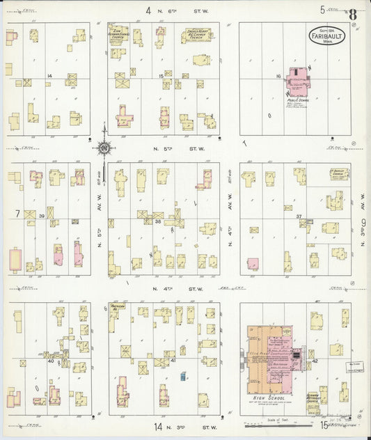 Sanborn Fire Insurance Map from Faribault, Rice County, Minnesota (1914), Sheet #0008 - Historic Sanborn Fire Insurance Map Print, vintage old map wall art, antique decor, genealogy gift, Minnesota Minnesota map