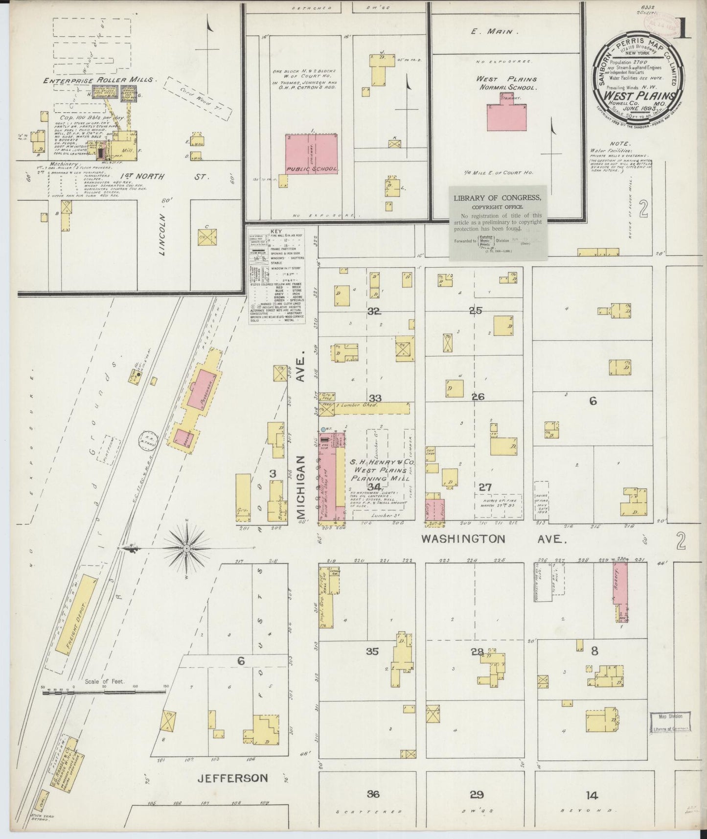 Sanborn Fire Insurance Map from West Plains, Howell County, Missouri. (1893) – Historic Sanborn Fire Insurance Map Print