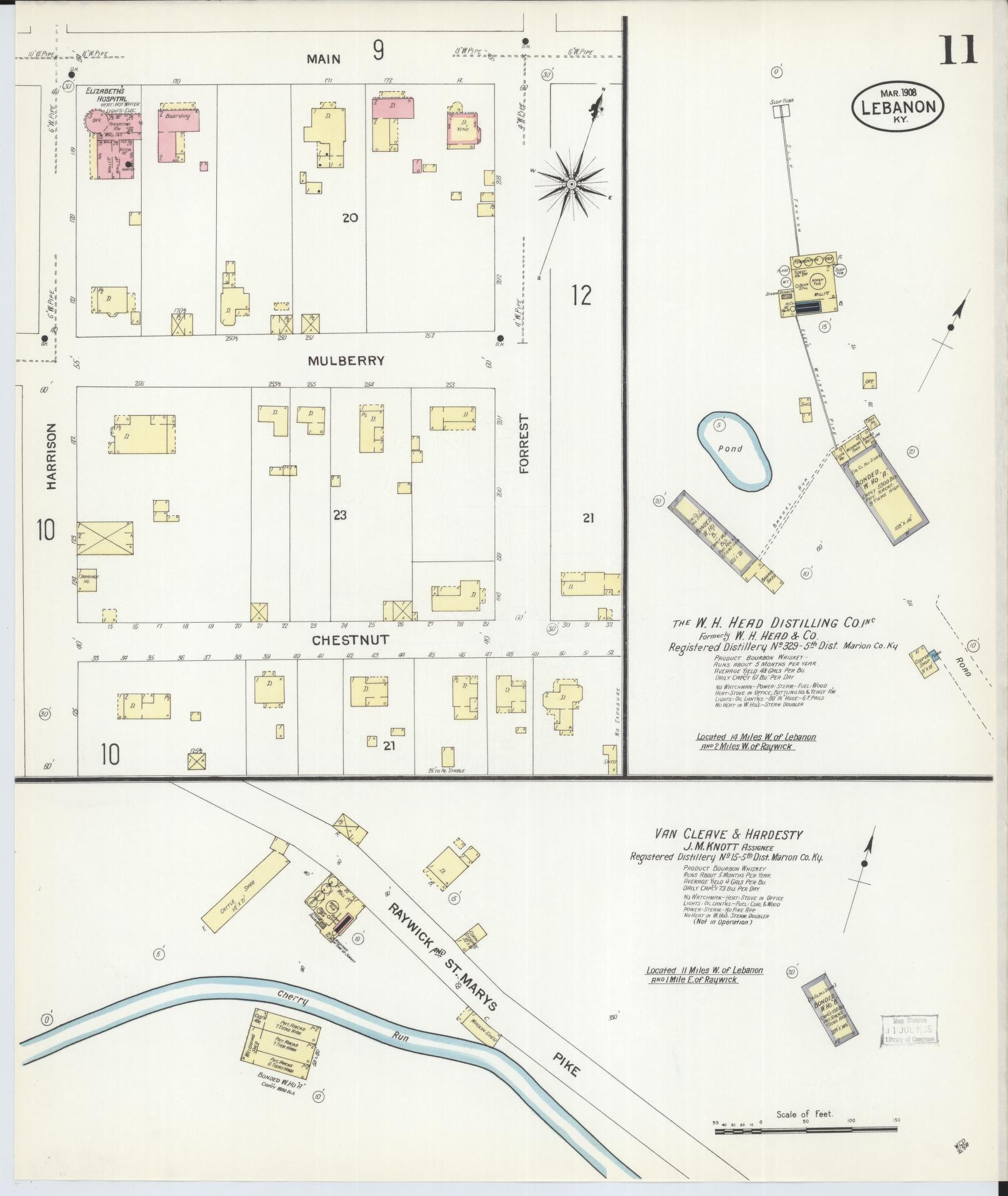 Sanborn Fire Insurance Map from Lebanon, Marion County, Kentucky (1908), Sheet #0011 - Complete Map Set gallery image, historic Sanborn map, vintage wall art, Kentucky Kentucky