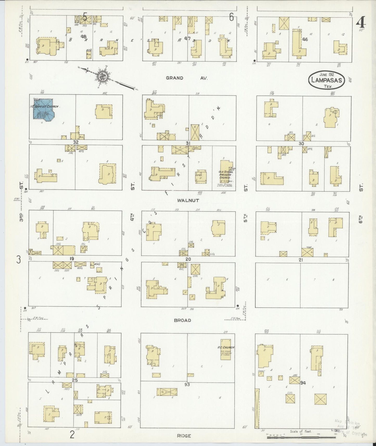 Sanborn Fire Insurance Map from Lampasas, Lampasas County, Texas (1912), Sheet #0004 - Historic Sanborn Fire Insurance Map Print, vintage old map wall art, antique decor, genealogy gift, Texas Texas map