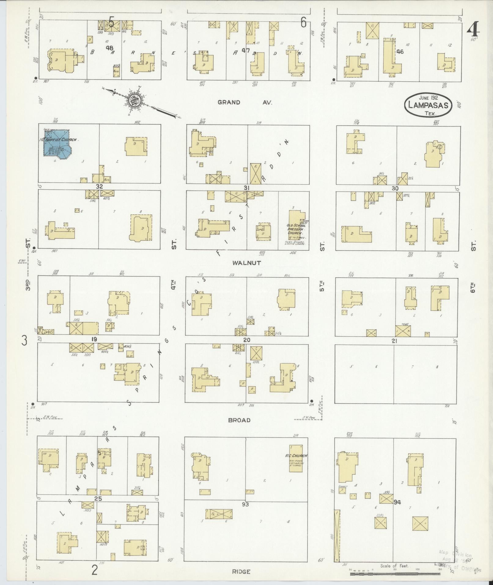 Sanborn Fire Insurance Map from Lampasas, Lampasas County, Texas (1912), Sheet #0004 - Historic Sanborn Fire Insurance Map Print, vintage old map wall art, antique decor, genealogy gift, Texas Texas map